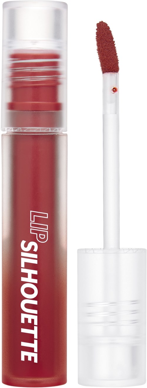 Lip gloss tube with a red shade and applicator wand. The product name is Lip Silhouette.