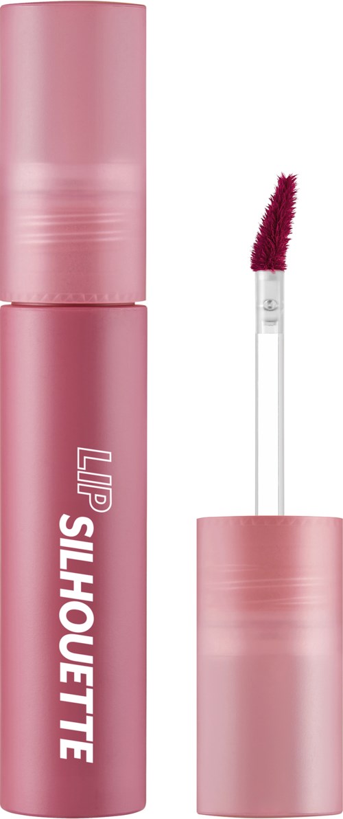 Roze lipgloss met applicator, gelabeld 'LIP SILHOUETTE'.