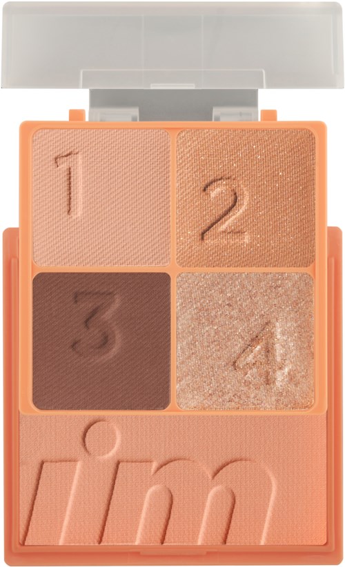 Ein Make-up-Palette mit vier verschiedenen Rouge-Nuancen, nummeriert 1 bis 4, und das Wort 'dim' unten.