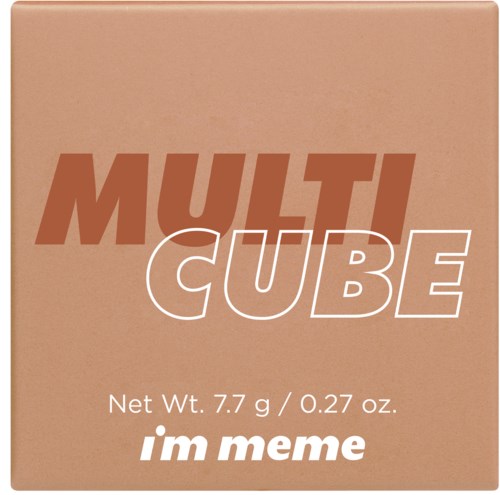 Beige Kiste mit Beschriftung 'MULTI CUBE' und Nettogewicht 7,7 g, sowie der Text 'im meme' am unteren Rand.