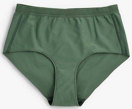Ett par gröna sportunderkläder med bred elastisk midja och enkel design.