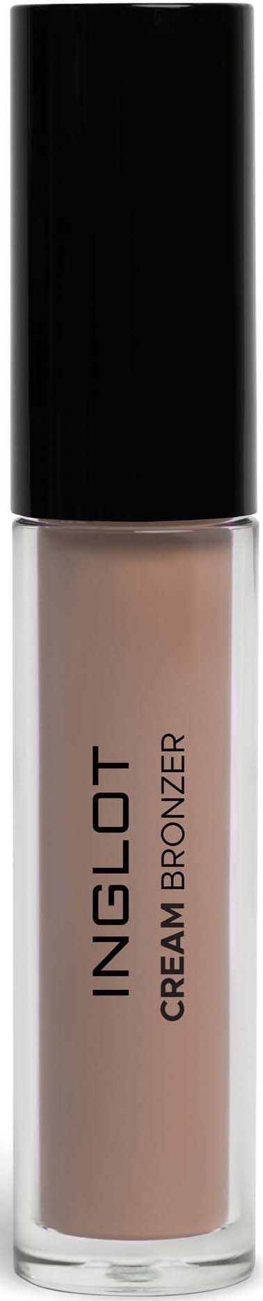 Eine Flasche Inglot Cream Bronzer mit klarem Körper und schwarzen Deckel.