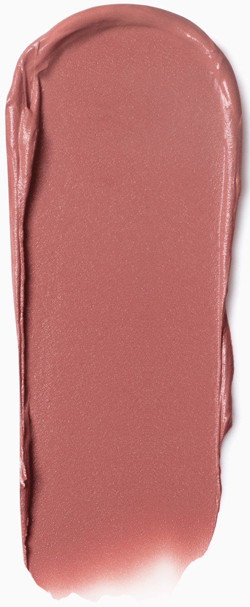 Een lange, rechthoekige streep van roze-bruin make-up of lippenstift met glanzend, glad oppervlak.