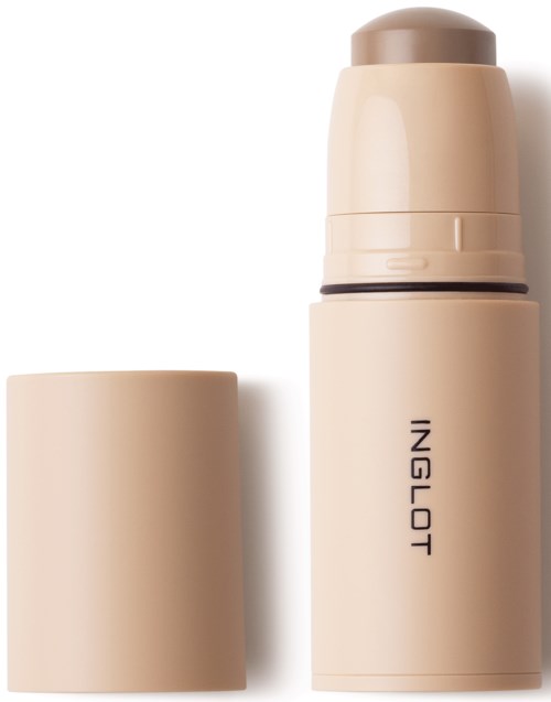 Een beige draagbaar reservoir met een dop en het woord 'INGLOT' erop. Het is waarschijnlijk een schoonheidsproduct.