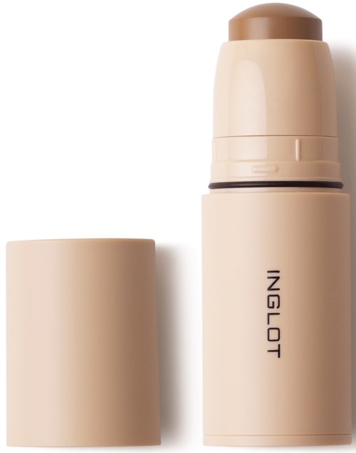 Een beige cosmetica container met een verwijderbare dop en pomp, gemerkt 'INGLOT.'