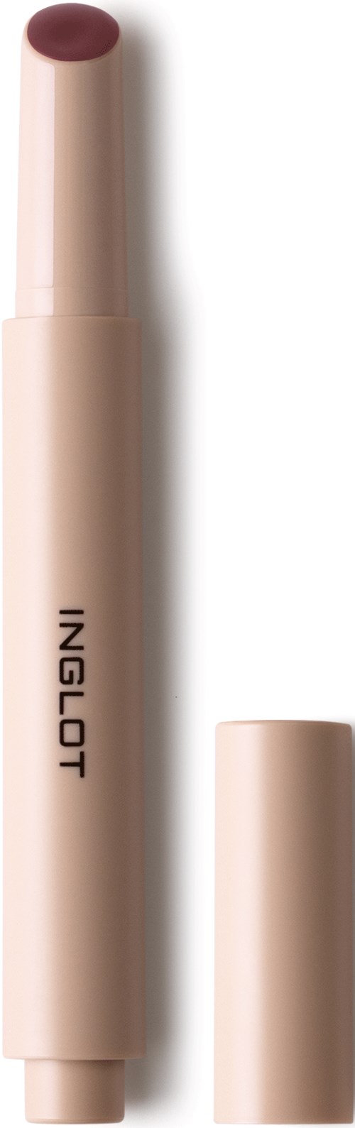 A beige lipstick with a dark red color on the tip, with the brand name Ingelot on the side.