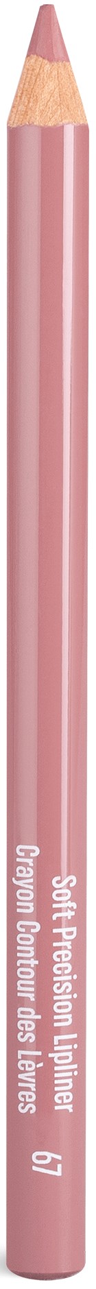 Een roze zachte pigment liplinerpotlood met punt en tekst die aangeeft dat het voor lippen is.