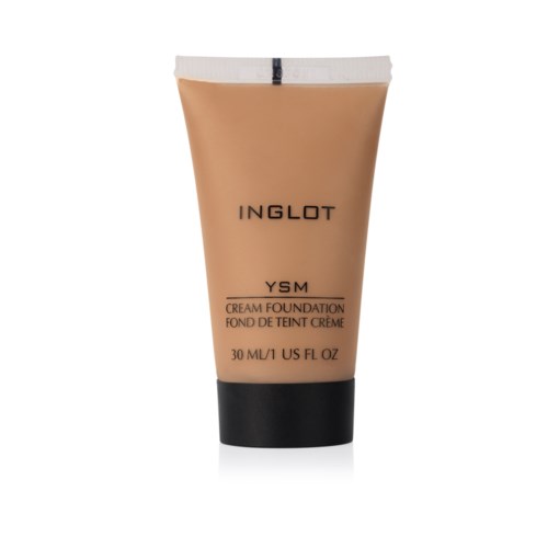 Een tube Inglot YSM crème foundation, licht beige kleur, met zwarte en witte dop, 30 ml.