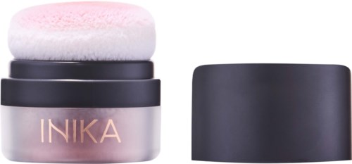 This is a makeup powder container with a sponge applicator inside and a black lid.