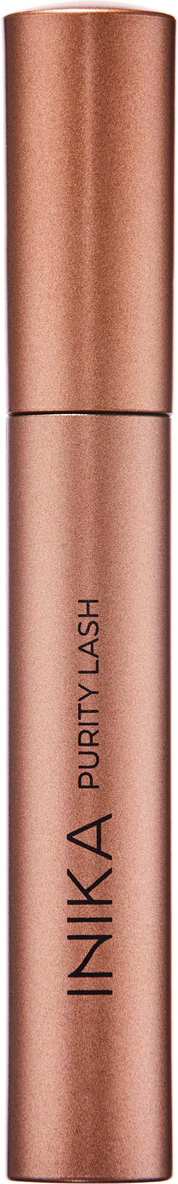 A rose gold mascara tube with the words "INIKA PURELY LASH" on it.