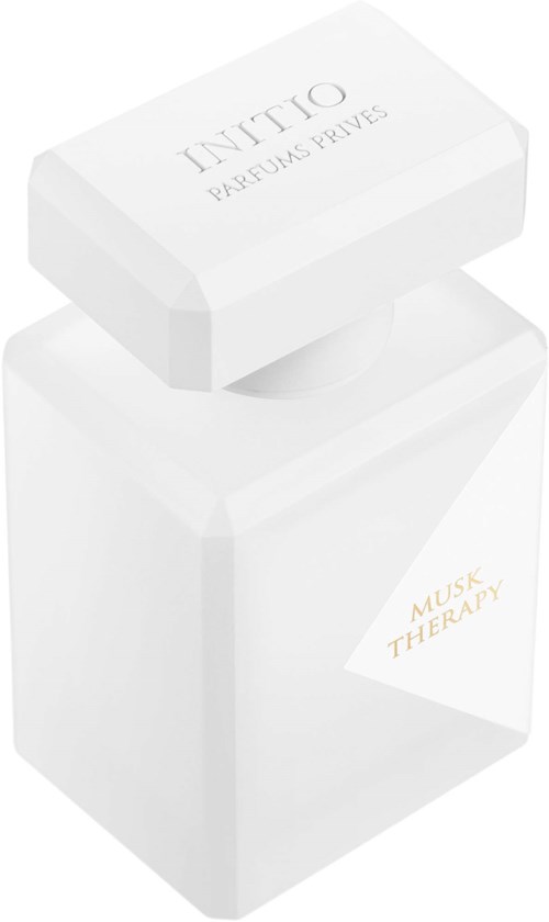 Eine weiße Parfüf follows with the labels 'Initio Parfums Prive' und 'Muse Therapy' and einen rechteckigen Deckel.