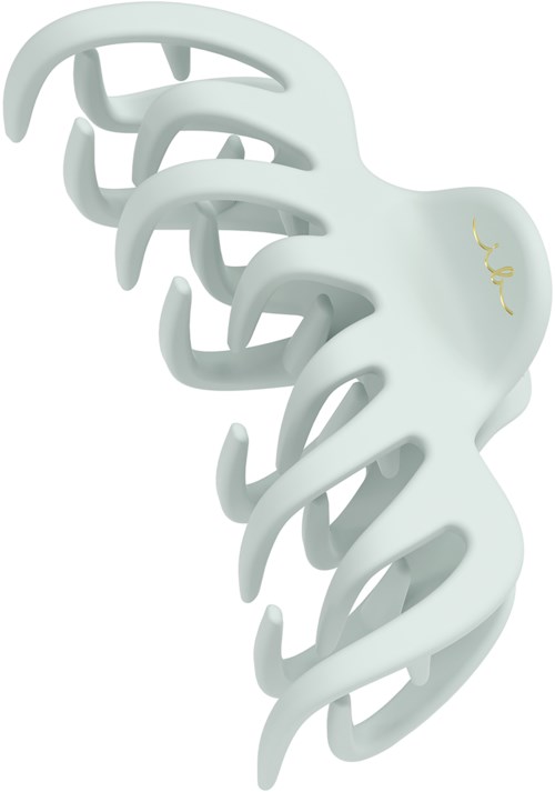 A white object with multiple curved, claw-like structures. It has a smooth surface and a small gold detail.
