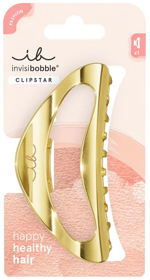 Golden hair clipper with soft pink packaging, promoting healthy hair and style.