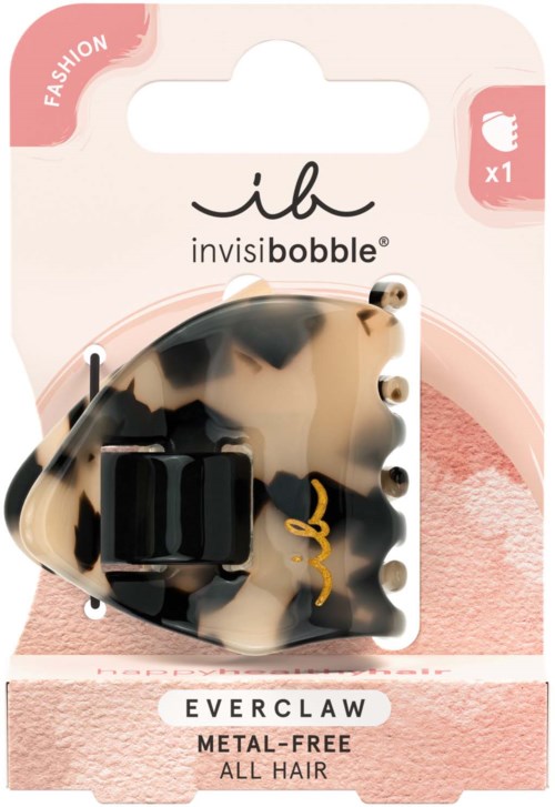 Hair clip with a tortoise shell pattern, metal-free, suitable for all hair types, from the brand Ibe Invisibobble.
