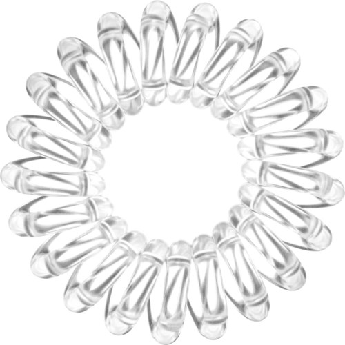 A circular arrangement of clear hair ties or elastics often used for hair styling.