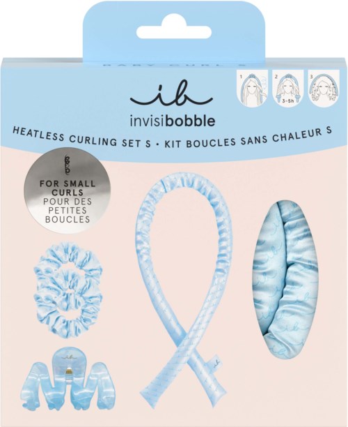 A light blue hair curling set for small curls, includes various curlers and accessories.