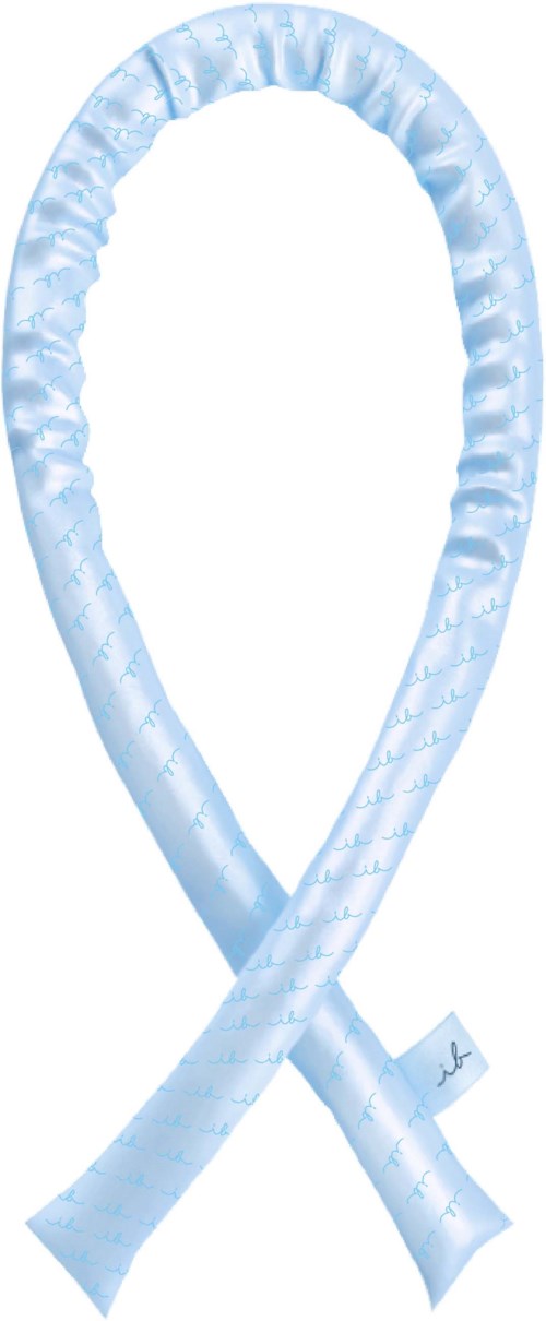 A light blue ribbon shaped in a loop, with a small tag at the end.