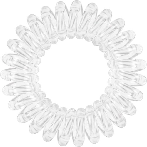 A clear elastic hairband with large beads forming a circle.