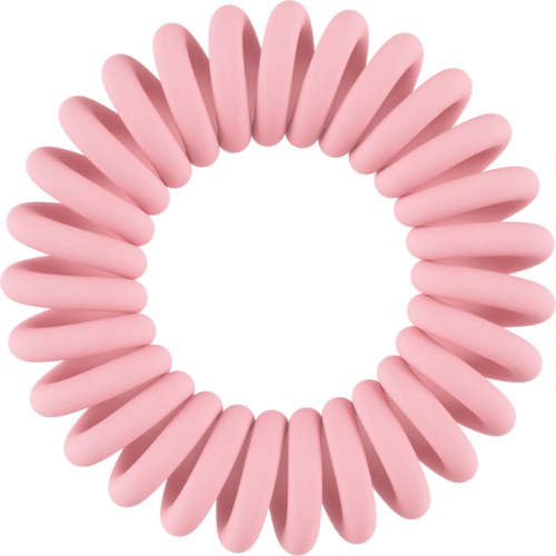 Ett rosa elastiskt hårband med stora, släta öglor arrangerade i en cirkel.