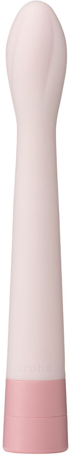 Ein rosa-weißer Massager mit spitzer, runder Spitze und breiterer Basis.
