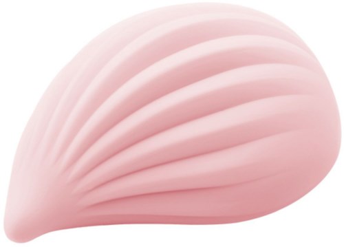 Ein rosa Muschel mit Rillen, glatt und gebogen.