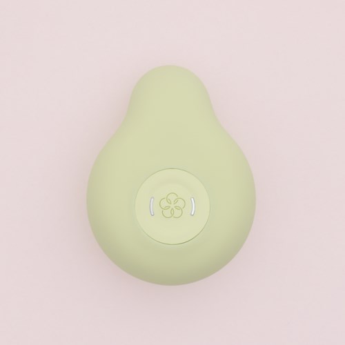 Ein hellgrünes Gerät mit einem kreisförmigen Kontrollbereich und Ventilator-Symbolen, geformt wie eine Avocado.
