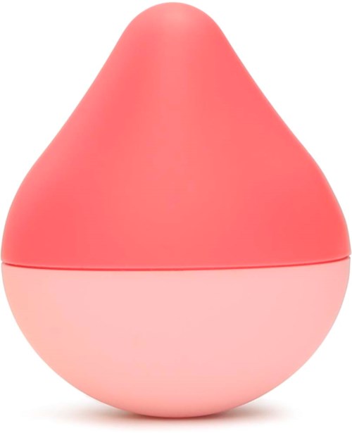 Ein rosa, traubenförmiges Gerät mit einem Schnitt in der Mitte, wahrscheinlich ein Hautpflege- oder Schönheitsgerät.
