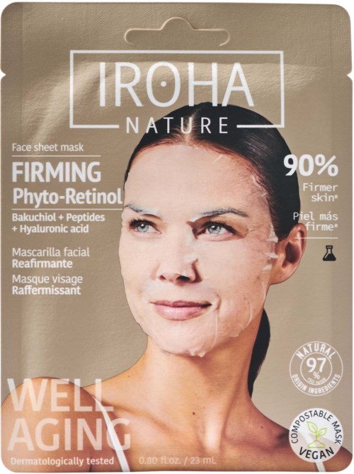 Gezichtsmasker op vrouw, bevordert stevige huid, met natuurlijke en vegan ingrediënten, 90% huidverstrakking, anti-aging.