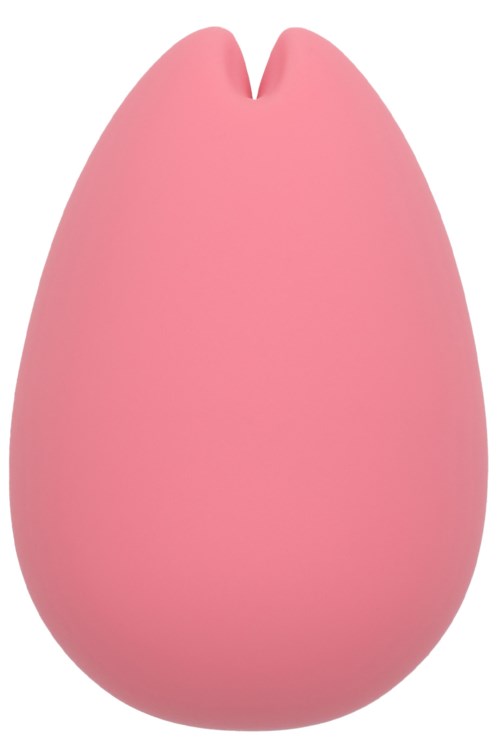 Ein pinkes, rundes Objekt in Form einer Blumenknospe oder Eiform mit einem kleinen Riss oben.