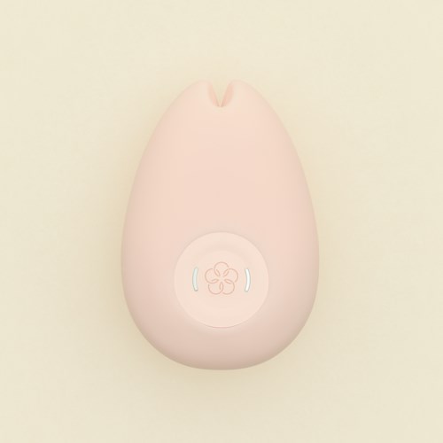 Ein rosa elektronisches Gerät in Eierform mit Tasten und Blumenmuster.