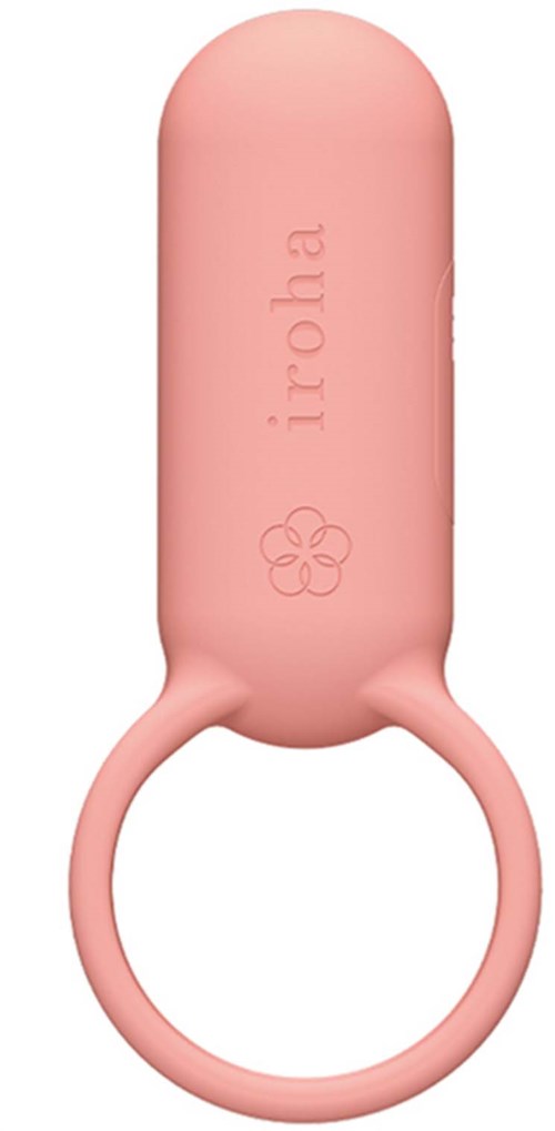 Eine rosa Flaschenöffner mit einem runden Ring und einem zylindrischen oberen Teil, mit dem Markennamen 'iroha' und einer kleinen Blumenlogo.