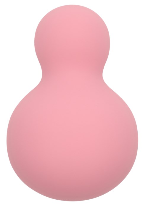 Ein rosa Make-up-Schwamm mit rundem Oberteil und größerer runder Basis.
