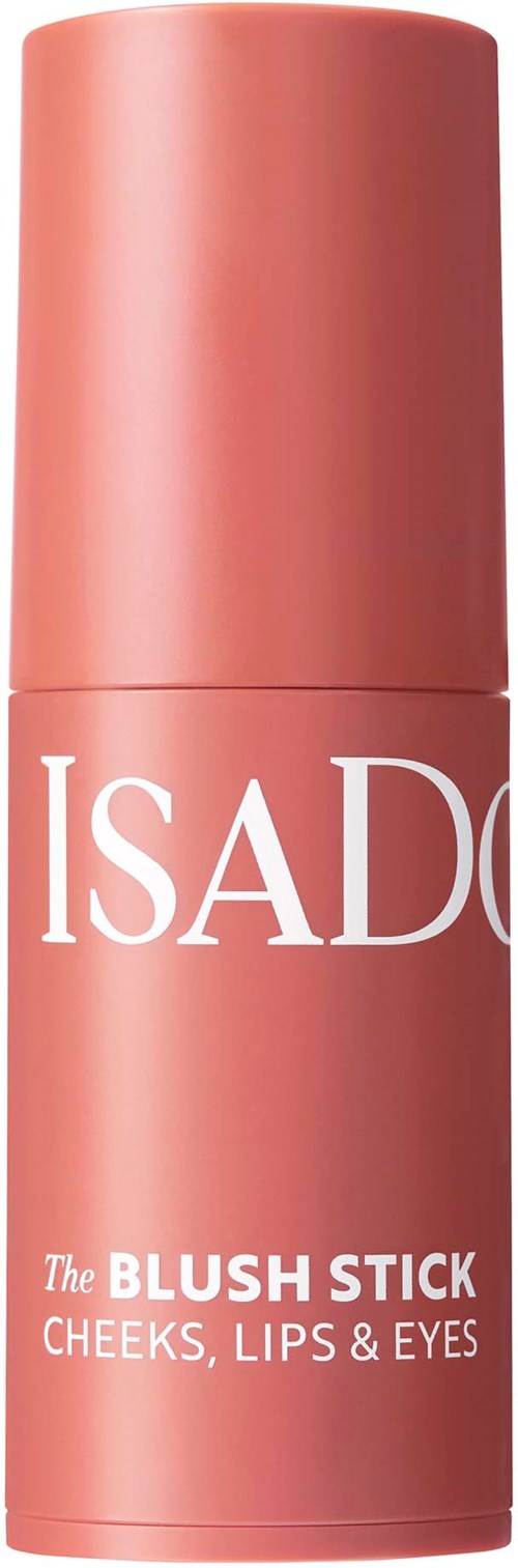 Ein rosa Kosmetikstift mit Isado für Wangen, Lippen und Augen.