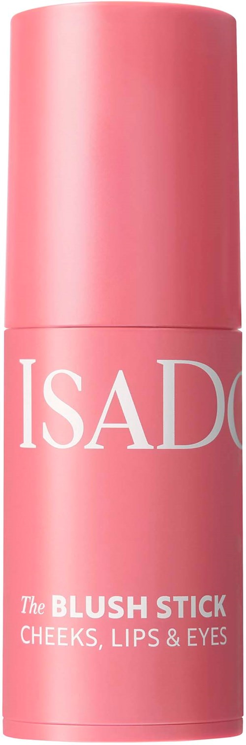 Rosa Blush-Stick für Wangen, Lippen & Augen von Isado. Kleiner, runder Behälter. Leicht und attraktiv verpackt.