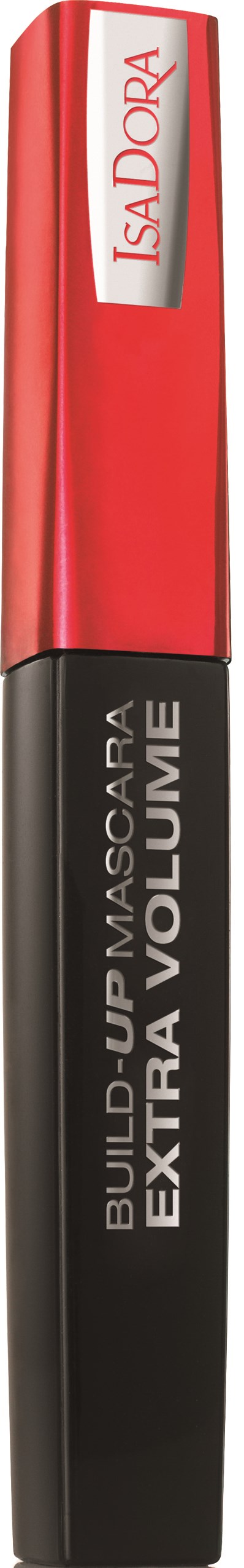 IsaDora ripsiväri, musta ja punainen, nimeltään 'Build Up Mascara Extra Volume.'
