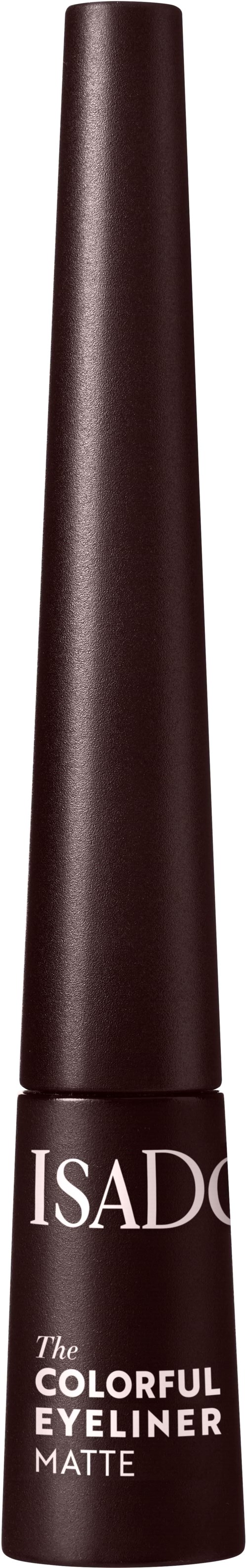 A brown, long, slim eyeliner tube labeled 'ISAD' and 'The Colorful Eyeliner Matte'.