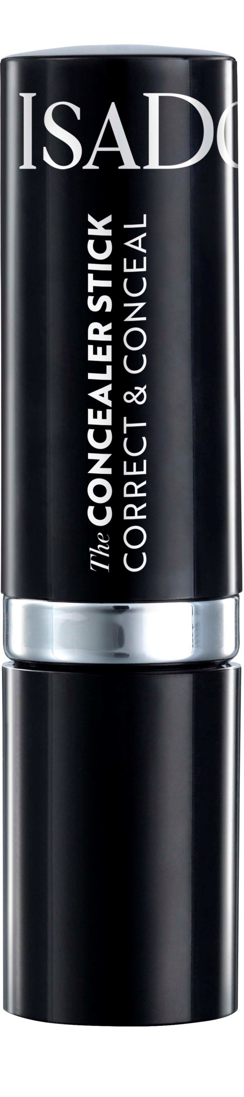En svart tub med silverband, märkt "ISAD" och "The Concealer Stick" för att korrigera och dölja.
