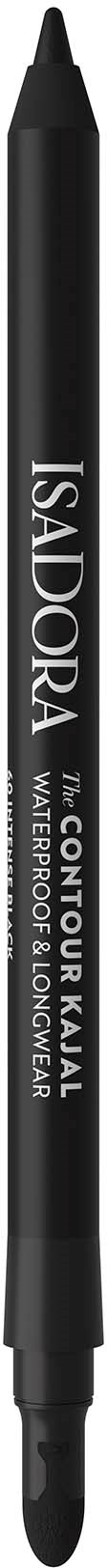 Een zwarte waterdichte marker met witte tekst met merkinformatie en productdetails.