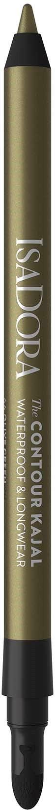 A gold-colored eyeliner pencil with black tip and cap, labeled 'IsaDora' and 'Contour Kajal'.
