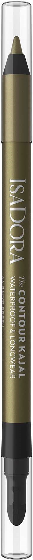 Green and black makeup pen with transparent cap, labeled 'ISA DORA' and 'CONTUR Kit Faiall' for eye makeup.