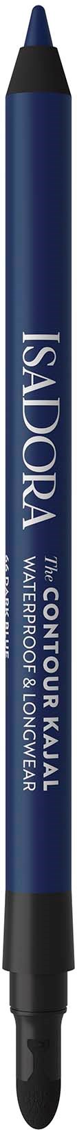 Blauwe pen met witte tekst, vermeldt IsaDora, contour, oogschaduw, waterproof en longwear.