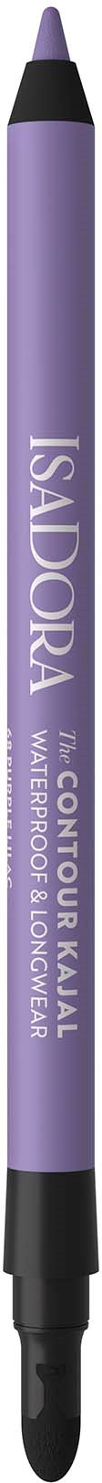 A purple pen with white text, labeled IsaDora, Contour Koi, Waterproof & Longwear.