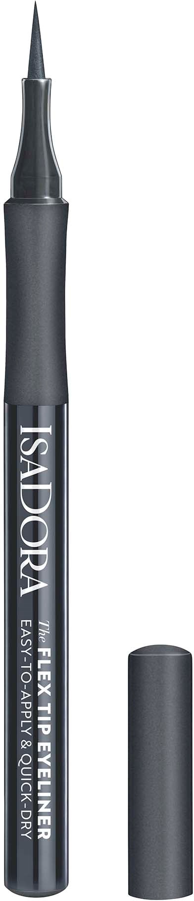 Zwarte pen met punt en dop, met label "ISA DORA" voor oog make-up.