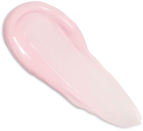 Eine rosa Creme auf weißem Hintergrund, in Tränenform aufgetragen.
