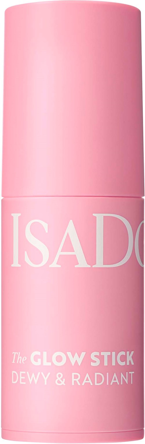Roze container van ISADORE Glow Stick met Dewy & Radiant geschreven.