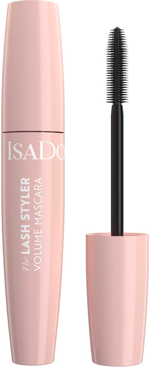 Rosa mascara-rör med spoolie-borste, märkt IsaDora Lash Styler Volume Mascara.