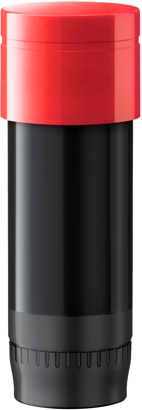 Ein schwarzer Behälter mit rotem Deckel, wahrscheinlich ein Lippenstift oder Kosmetikprodukt.