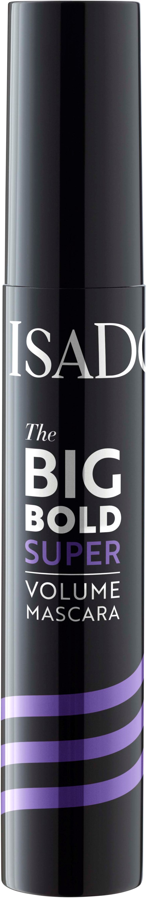 Een zwarte tube met paarse en witte tekst, die aangeeft dat het een volume mascara genaamd The Big Bold Super is.