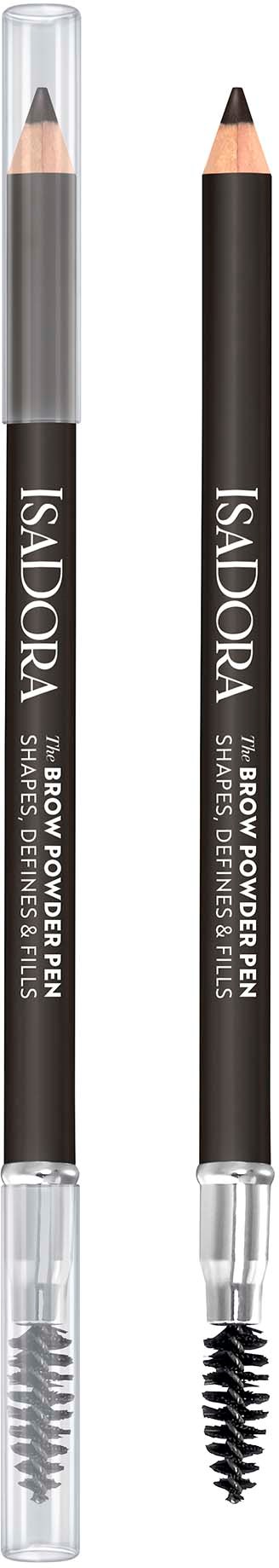Two eyebrow pencils, one with a lighter tip and the other with a darker, spiral tip for shaping eyebrows.