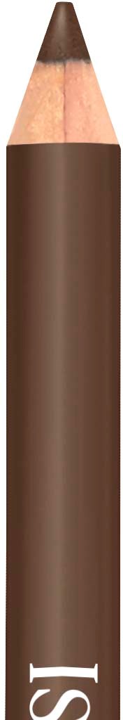 A brown eyeliner pencil with a sharpened tip and white text on the body.